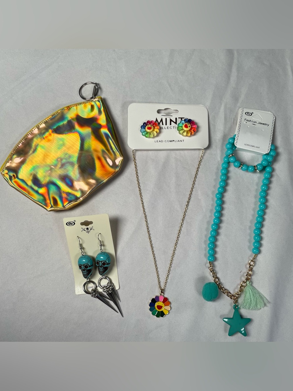 Teal And Yellow Accessory Bundle Womens/Girls Necklace Coin Purse Earrings